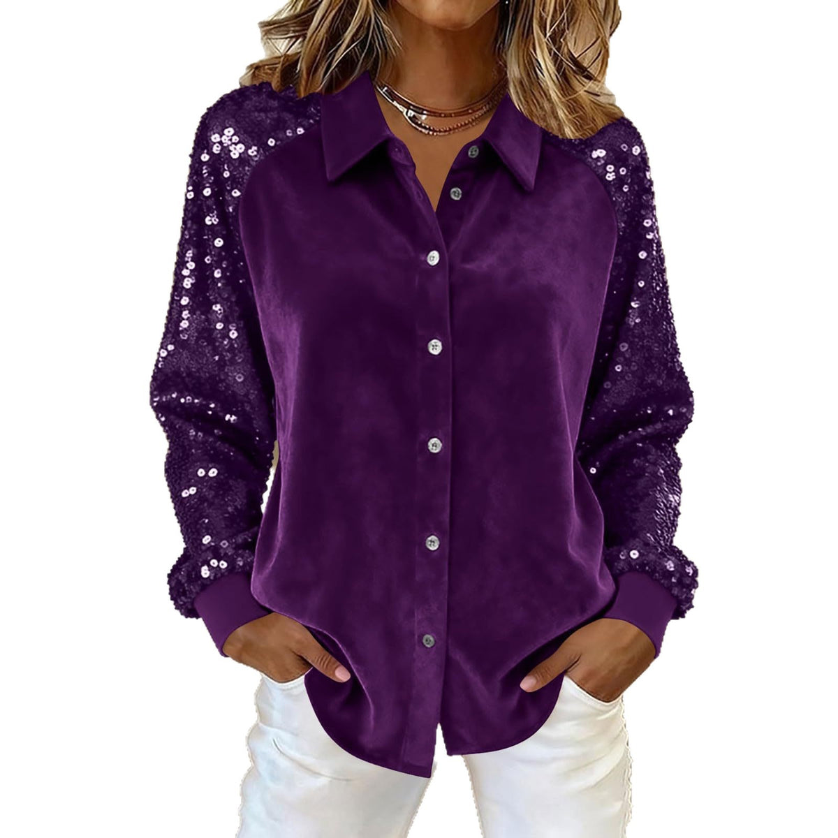 Sequin Long-Sleeve Button Blouse - view 5