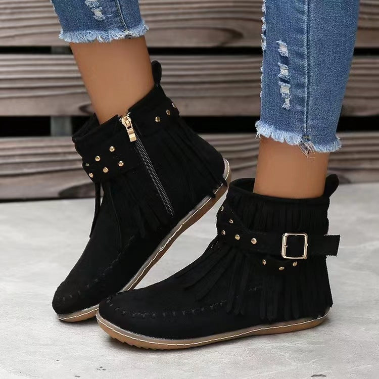 Rivet Tassel Flat Ankle Boots – view 2 of 6 | My Dressing Room