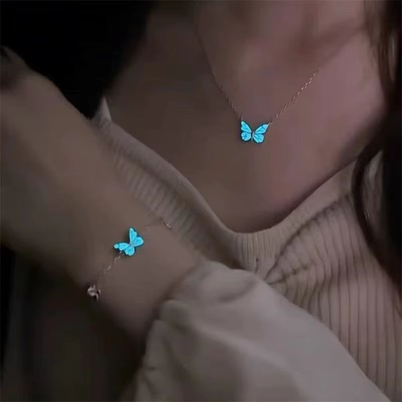 Glow-in-the-Dark Butterfly Necklace & Bracelet Set – main view | My Dressing Room