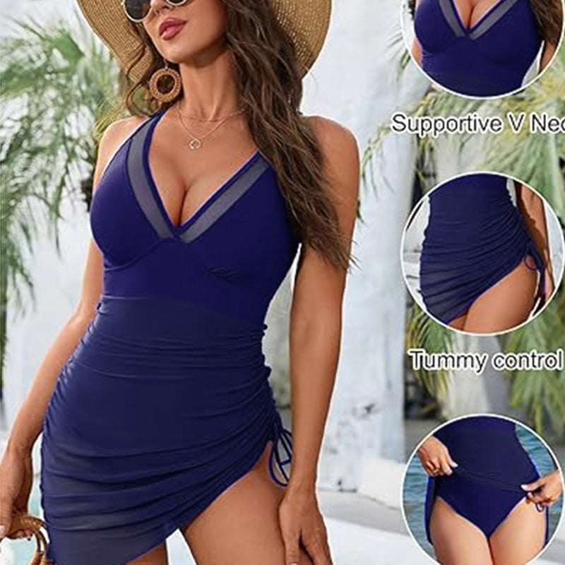One-Piece Swim Dress with Mesh Sarong - view 5