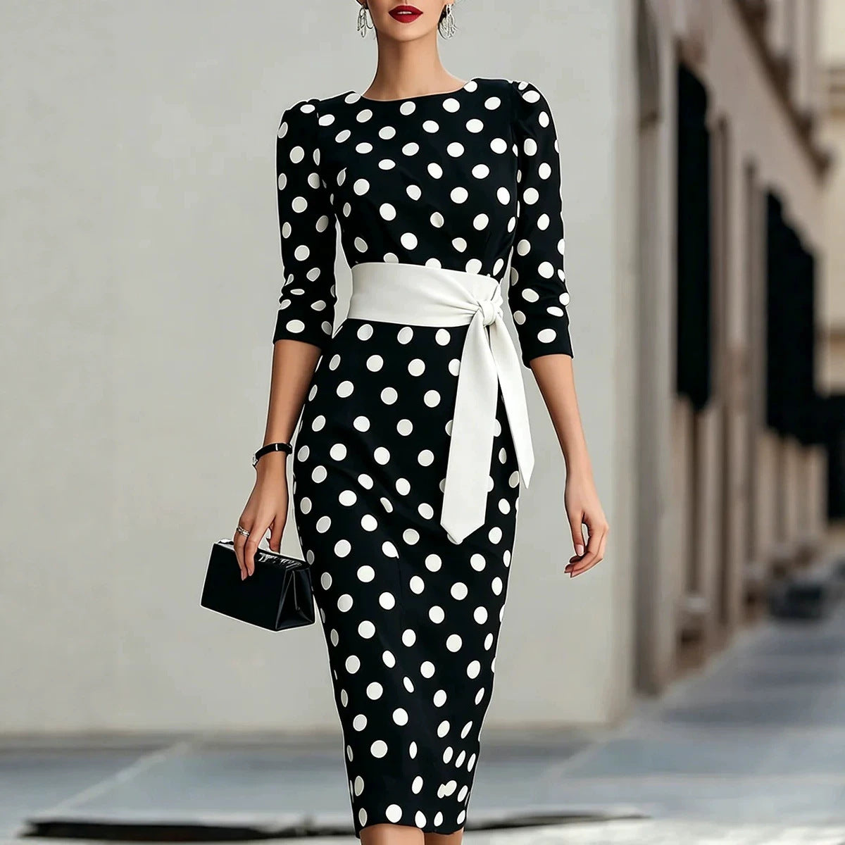 Polka Dot Belted Midi Dress – view 3 of 12 | My Dressing Room
