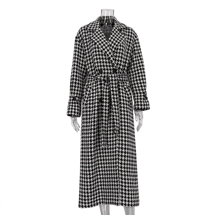 Houndstooth Long Trench Coat - view 3