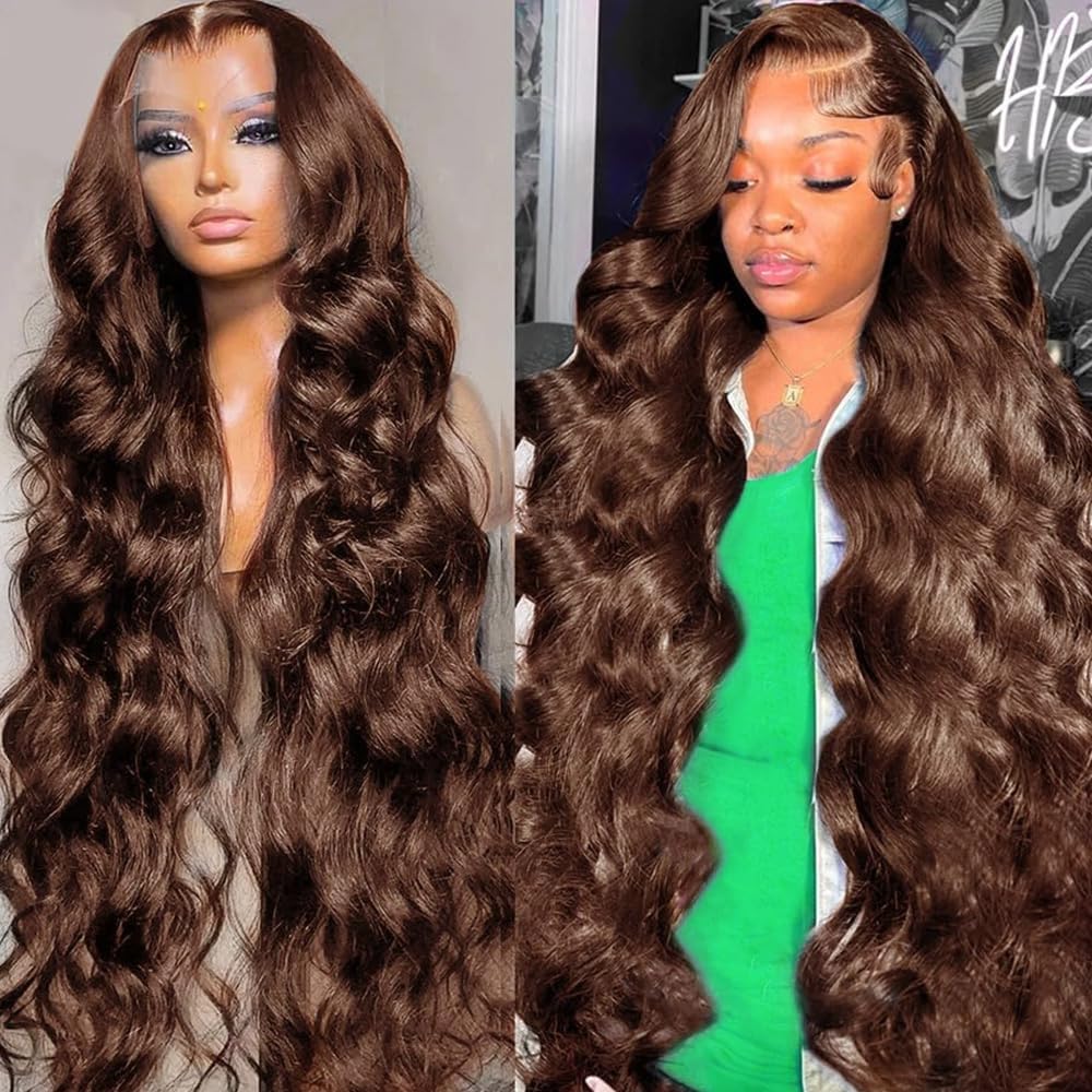 Chocolate Brown Body Wave Lace Front Wig – front view
