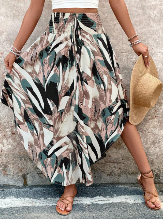 Boho Asymmetric Print Maxi Skirt - view 1