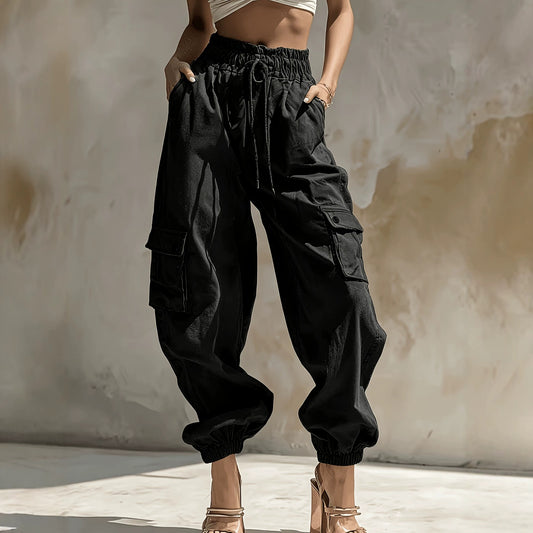 Khaki Drawstring Loose-Fit Cargo Pants - view 1