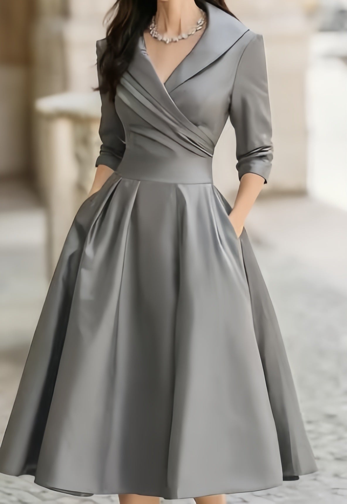 Fitted Long Sleeve Maxi Dress in Grey – view 16 of 18