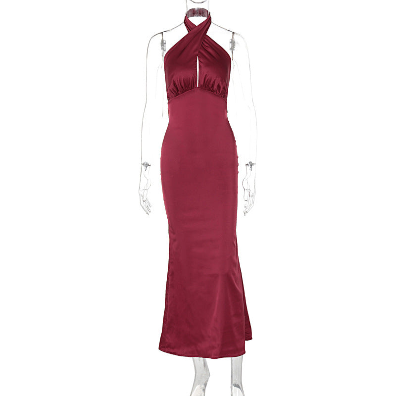 Backless Lace-Up Long Dress in Wine Red – view 6 of 7