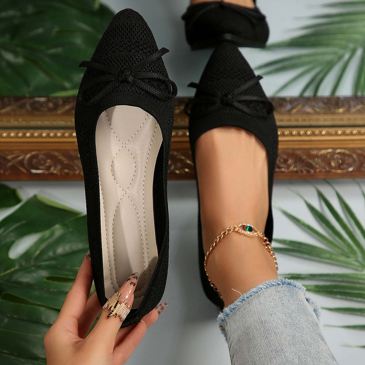 Bow Knit Pointed-Toe Flats - view 4
