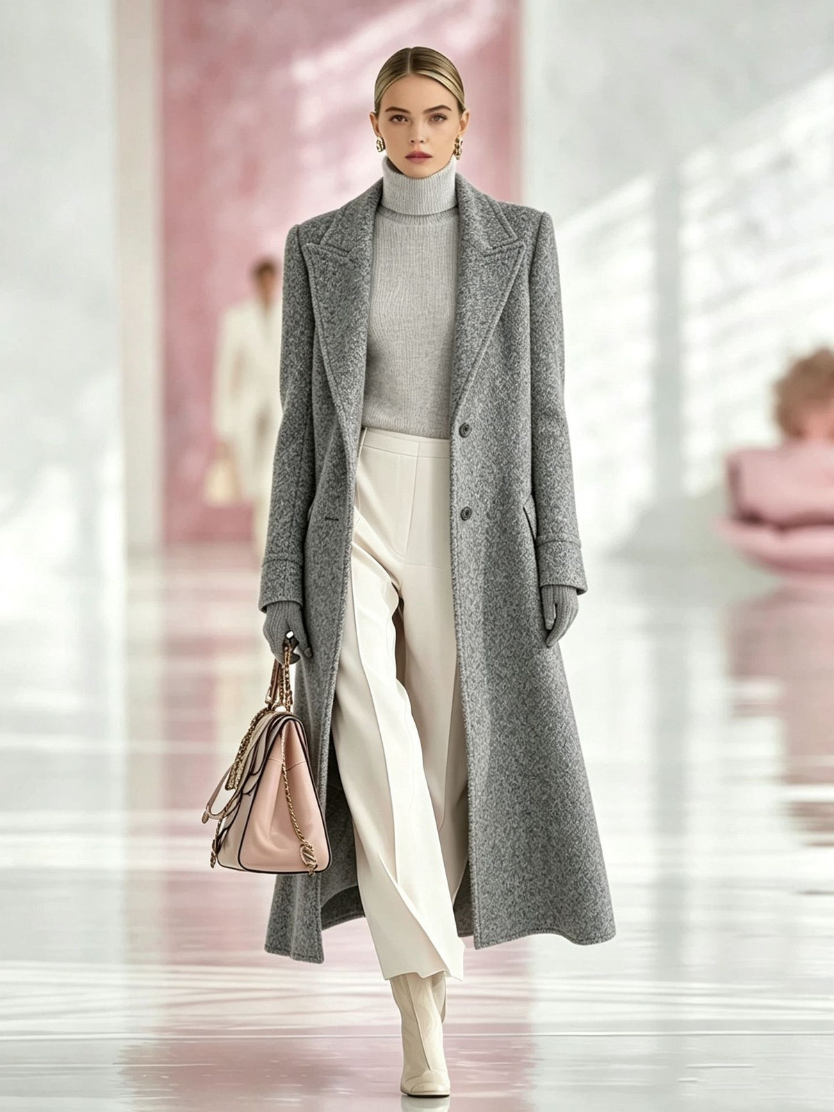Mid-Length Wool-Look Belted Coat - view 2